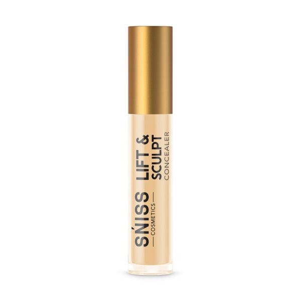 SNISS Lift & Sculpt Concealer in Ivory Play shade for fair skin, shown with applicator and smooth beige texture.